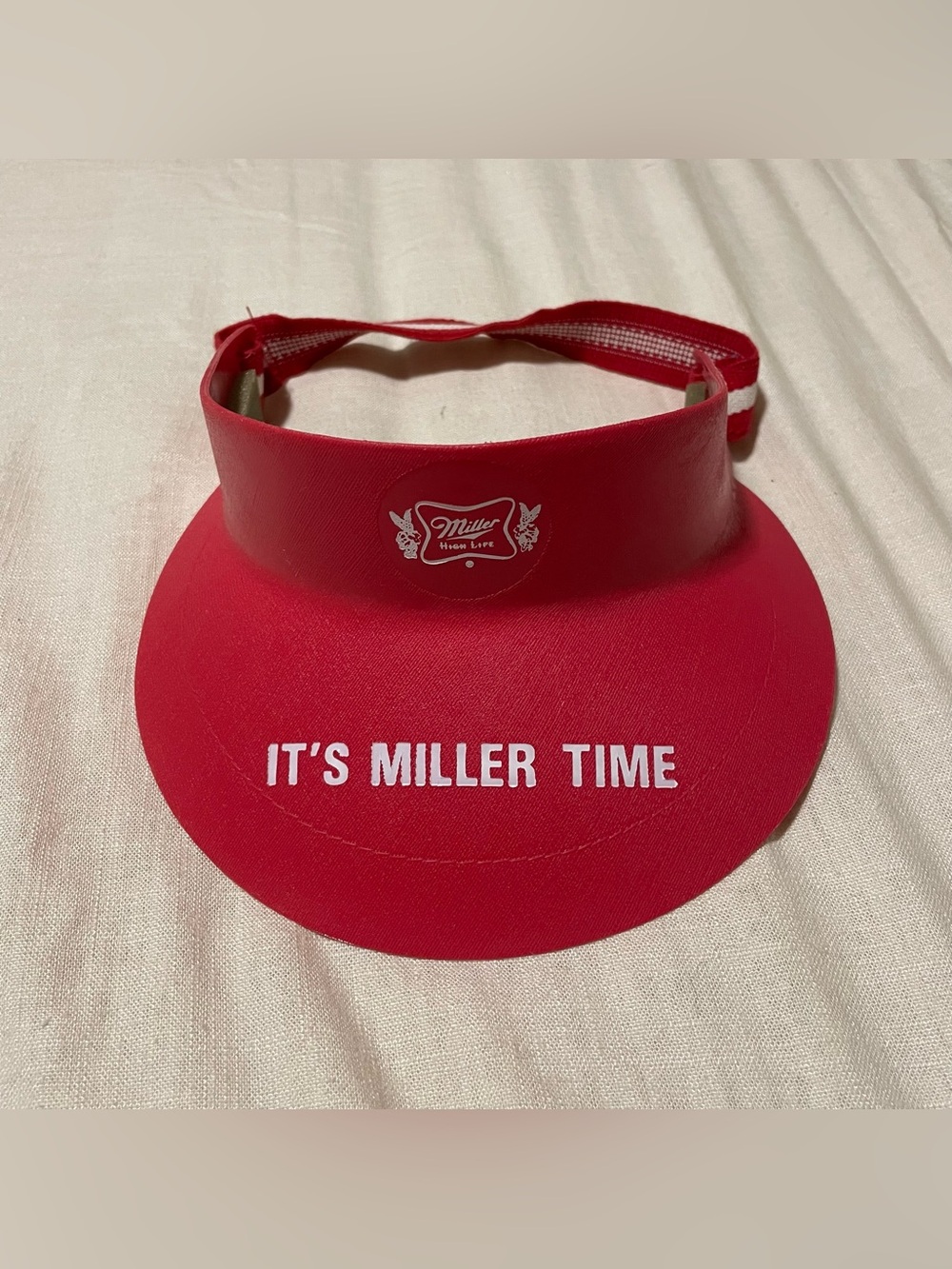 Vintage 1970's Miller High Life Beer Hard Plastic Red White Visor Retro Hat